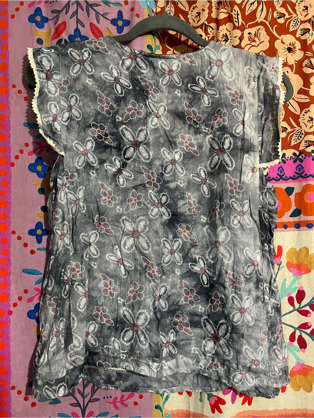 Umgee Boho Black/Gray Floral Lace Trim V-Neck Cotton Blend Tank Top Size Small - Picture 7 of 9
